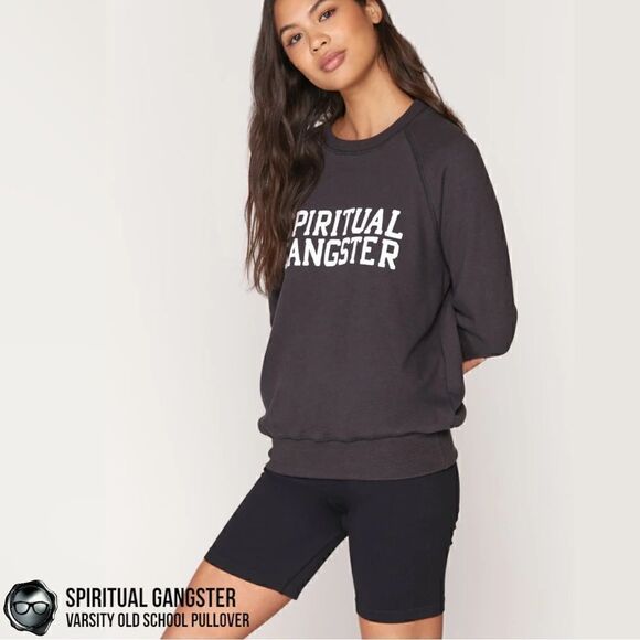SPIRITUAL GANGSTER VARSITY OLD SCHOOL PULLOVER SWEATSHIRT IN VINTAGE BLACK XS - Picture 5 of 15